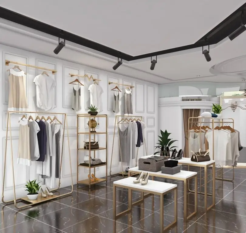 Clothing Shop Shop Show Rack Ground Combination Golden Clothing Rack Creative Iron Female Clothing Rack Hanging Clothes Rack