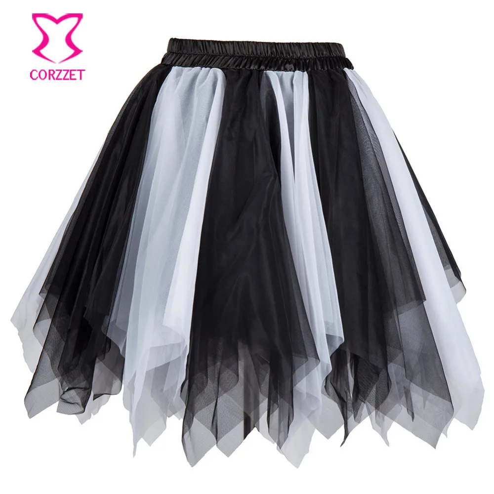 

Black&White Multilayered Asymmetrical Tulle Burlesque Corset Tutu Skirt Hot Club Dance Wear Sexy Skirts For Women Saia Feminina