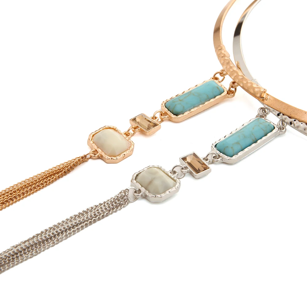 Boho Resinstone чокер с длинными подвесками винтажные металлические наборы кулонов