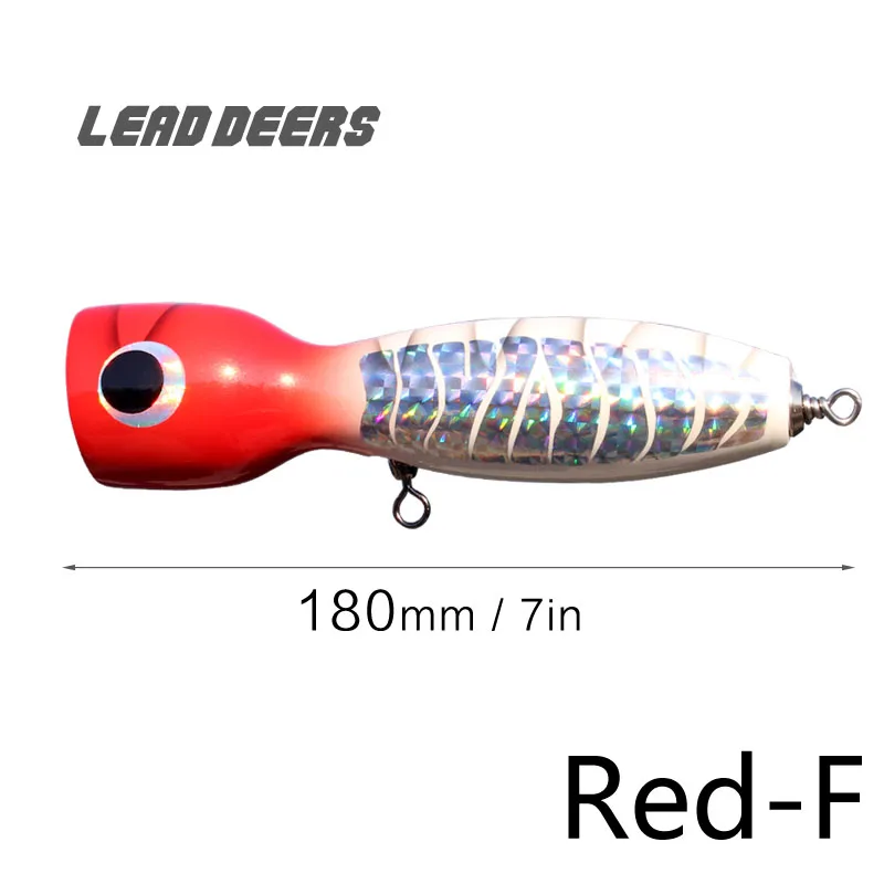 Leaddeers 120 г Topwater деревянный Поппер GT поверхность выскакивающая приманка Deep Sea Chugger приманки для рыбалки на лодке для открытого океана рыболовный троллинг - Цвет: Red-f