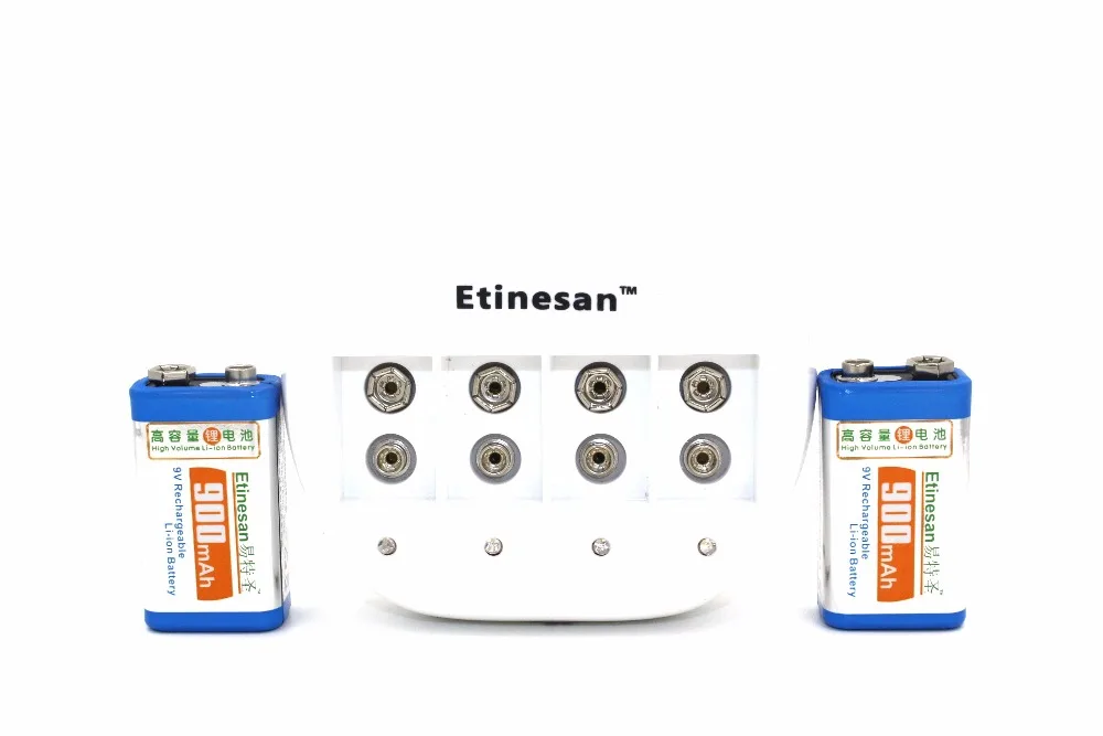 2 шт ETINESAN 9v супер большой 900mAh литий ионная аккумуляторная батарея 9 вольт +