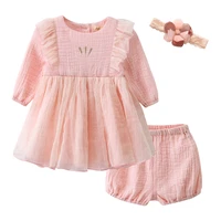 1 year girl baby birthday dress little girls long sleeved dress baby girls 3pcs dress set pink baby girls clothes set