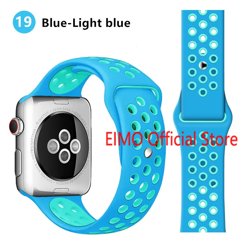 blue light blue Ремешок для Apple Watch, 44 мм, 40 мм, 42 мм, 38 мм, iwatch series 5, 4, 3, 2, 1, спортивный силиконовый браслет, ремешок для часов, аксессуары для часов - Цвет ремешка: blue light blue