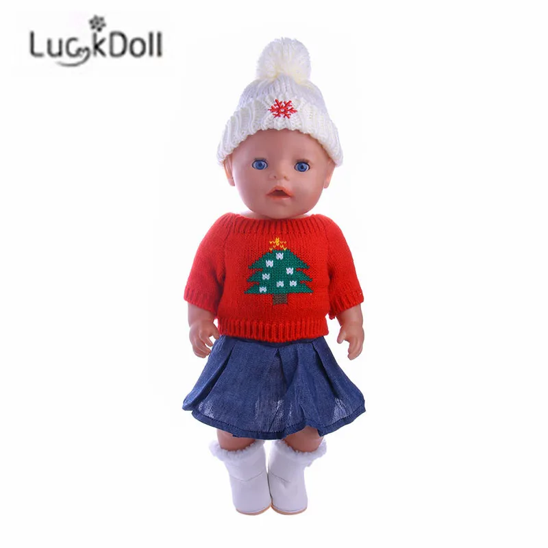 LUCKDOLL модный свитер + джинсовая юбка шляпа размер 18 дюймов американский 43 см