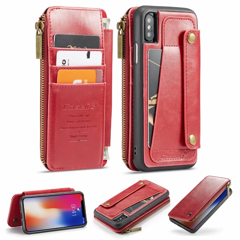 Роскошный кожаный чехол-бумажник CaseMe для IPhone X с откидной крышкой и отделением для карт чехол для iPhone 7 6 6s 8 Plus X