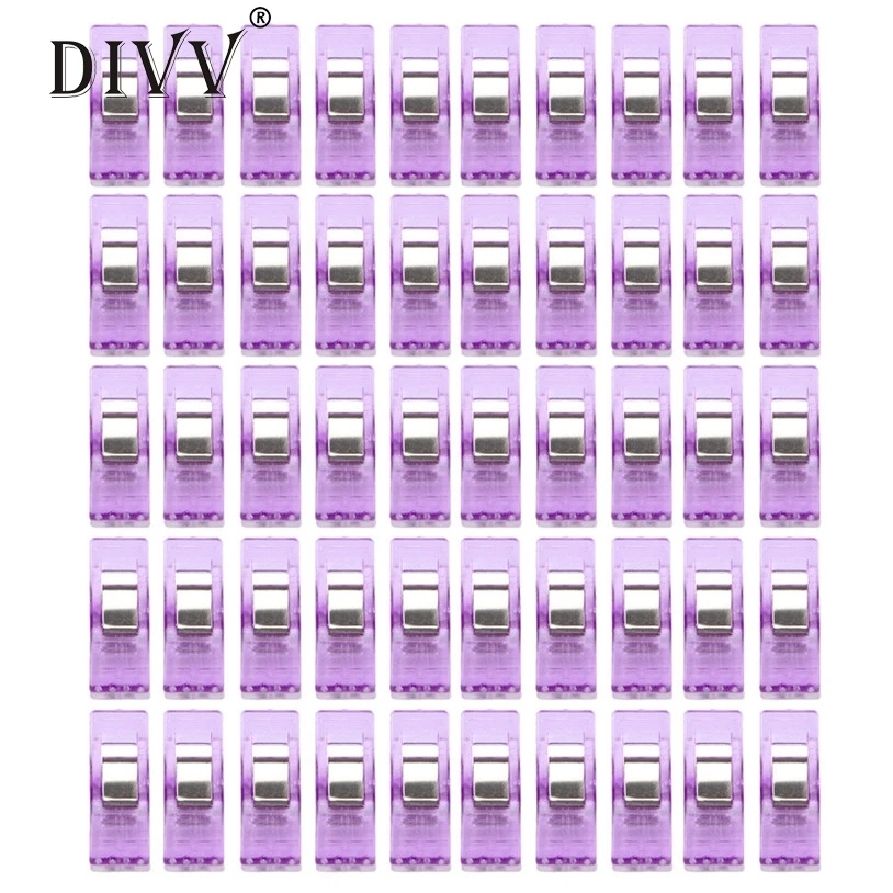 DIVV зажим для хранения Органайзер для уборки 50 шт. прозрачный для шитья Крафт Стёганое одеяло связывание пластиковые зажимы упаковка фото Висячие зажимы
