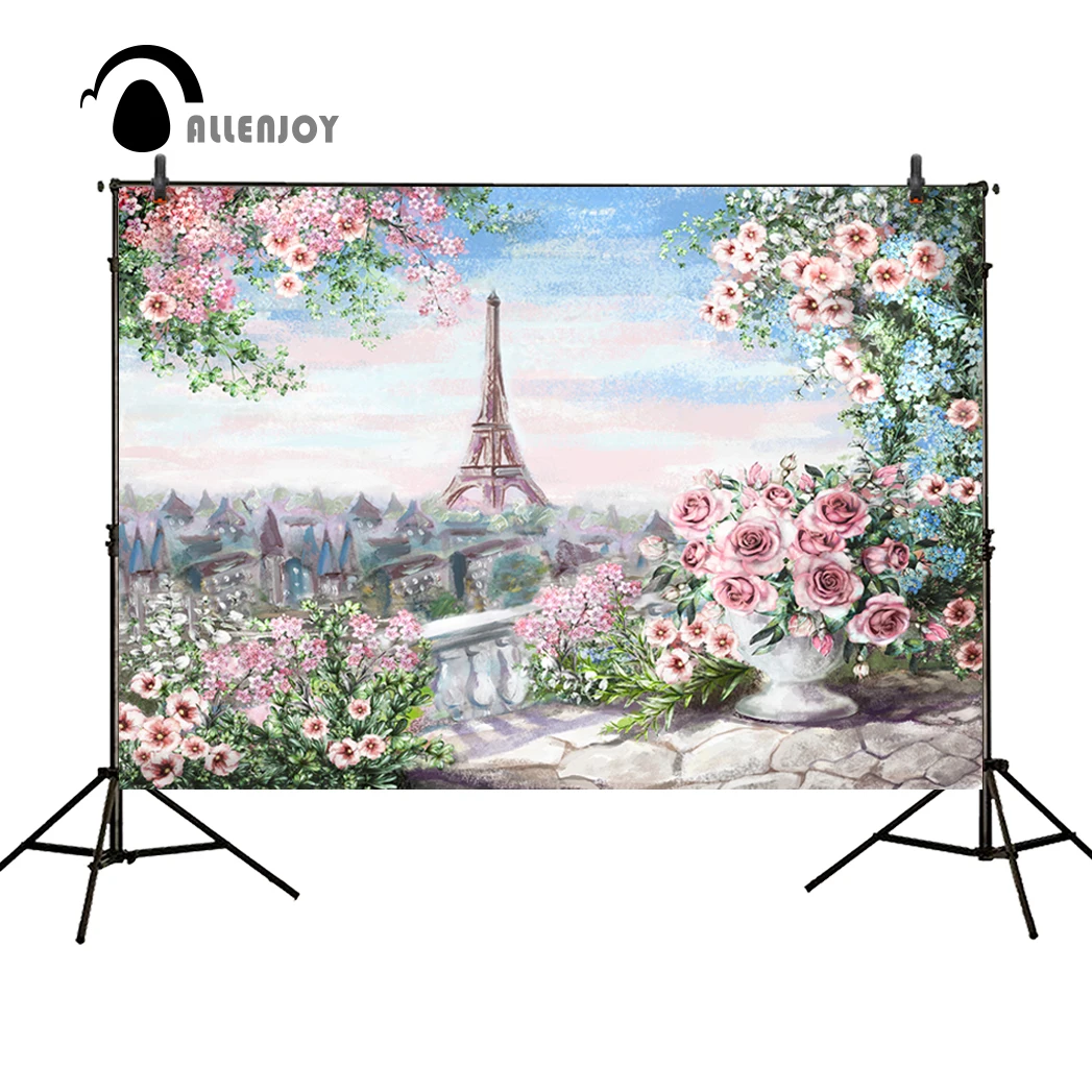 Allenjoy Фотофон с Эйфелевой башней розовые цветы красивый фон для детской