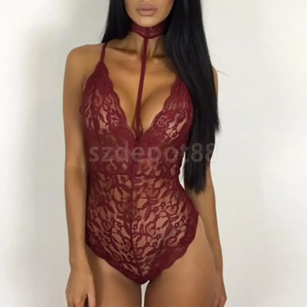 Сексуальное женское кружевное цельное чокер Тедди белье Babydoll кружевные топы