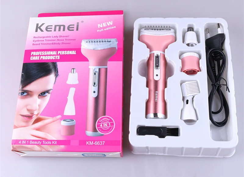 Kemei женский эпилятор, многофункциональный, 4 в 1, эпиляция, для женщин, электробритва, перезаряжаемая, для носа, бровей, машинка для стрижки волос, 40D - Цвет: with box