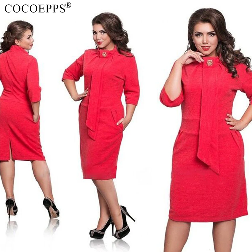 Женское платье COCOEPPS Осеннее теплое большого размера 5XL 6XL офисное зеленое