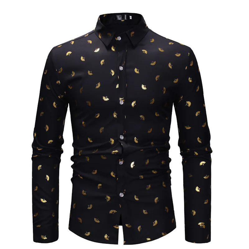 

Mens Luxury Gold Floral Print Dress Shirts 2021 Brand New Long Sleeve Shirt Men Party Wedding Tuxedo Shirt Male Camisa Social
