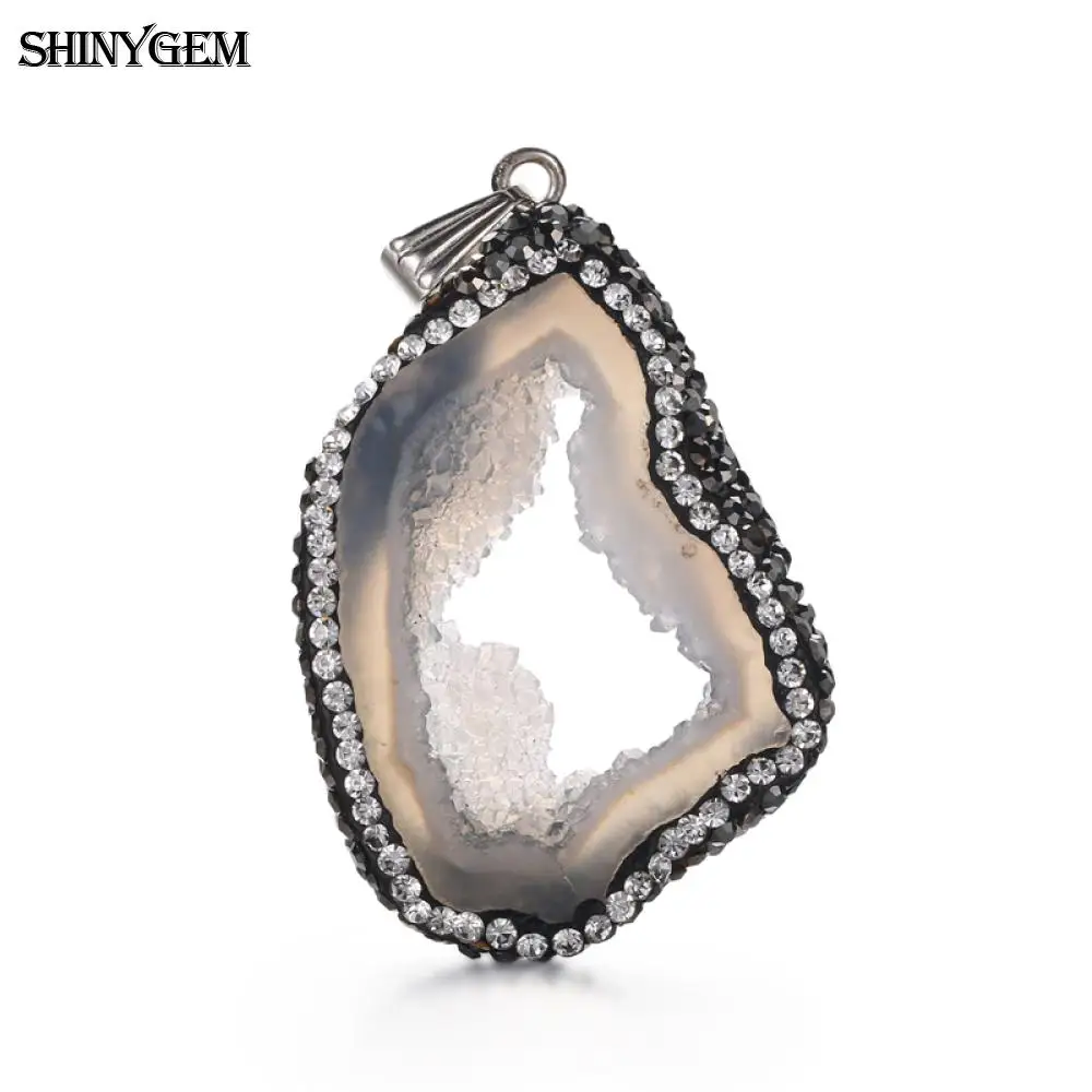 ShinyGem Большие размеры 35 50 мм Кулон Agates Druzy кулон вокруг кубический циркон