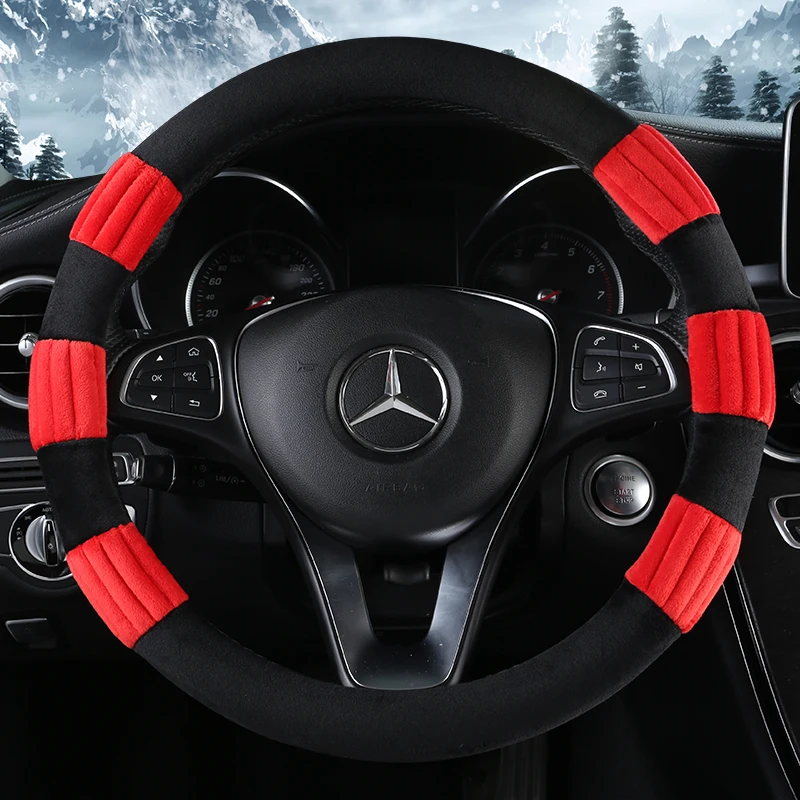 

KKYSYELVA Warm Fur Car steering wheel cover Winter Woolen Interior Accessories 38cm wool Auto Steering-wheel Covers