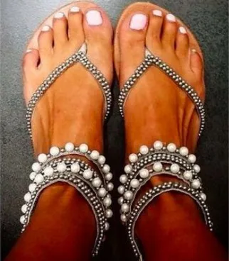 

XingDeng/женские пикантные сандалии; Женская обувь в богемном стиле; ювелирные изделия бисерная цепочка; Дизайнерские летние Вьетнамки с ремеш...