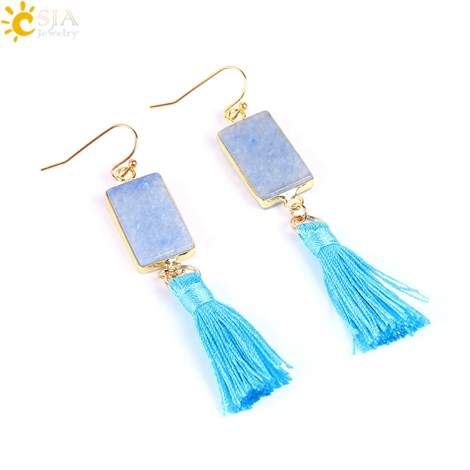 CSJA нить шелковая кисточка Висячие массивные серьги натуральный драгоценный