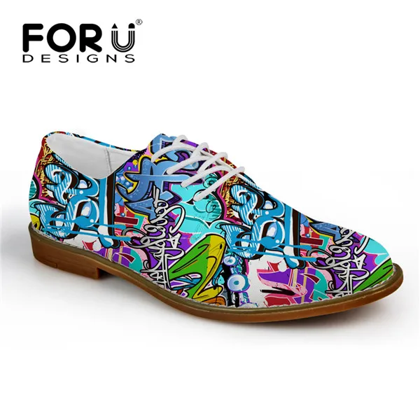 FORUDESIGNS/модные мужские повседневные кожаные туфли с рисунком граффити; дышащие мужские туфли на плоской подошве со шнуровкой; высококачественные мужские туфли-оксфорды - Цвет: C4371CE