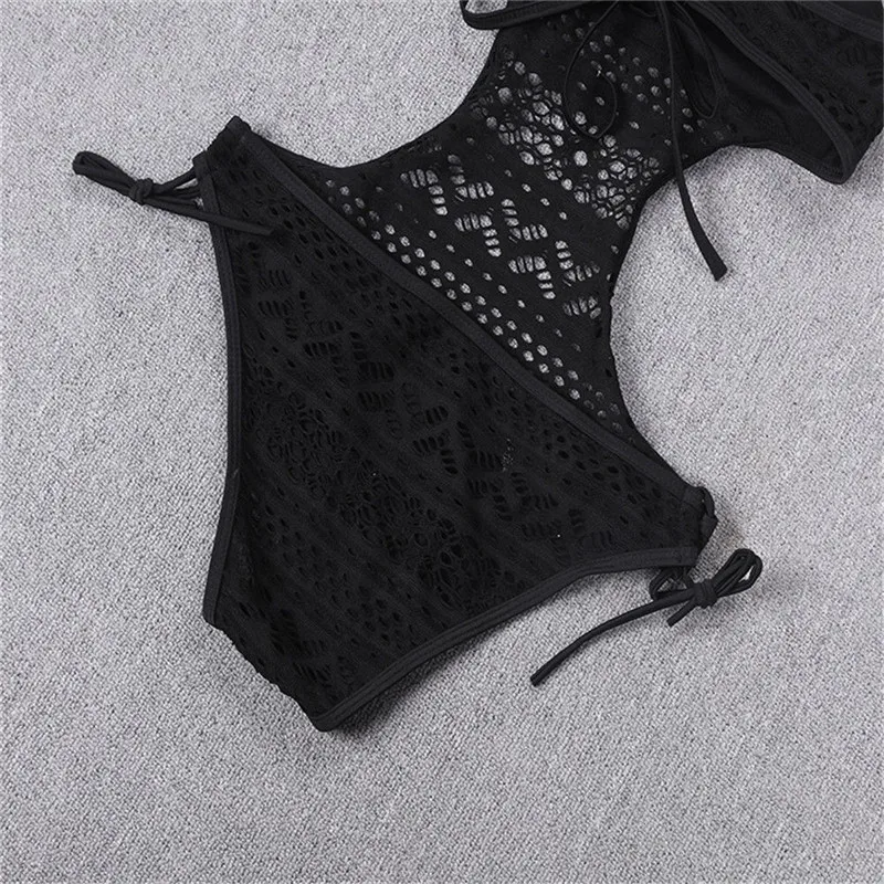

New Women Sexy Hollow Out Swimwear Black One-piece Swimsuit Beachwear 2019 Summer Halter Push-up Bikini Bathing Suit Monokini