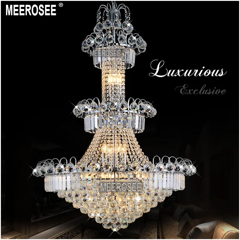 

Large Hotel Silver Crystal Chandelier Light Fixture Gold or Silver Lustre Hanging Light for Restaurant Lobby Staircase MD8514