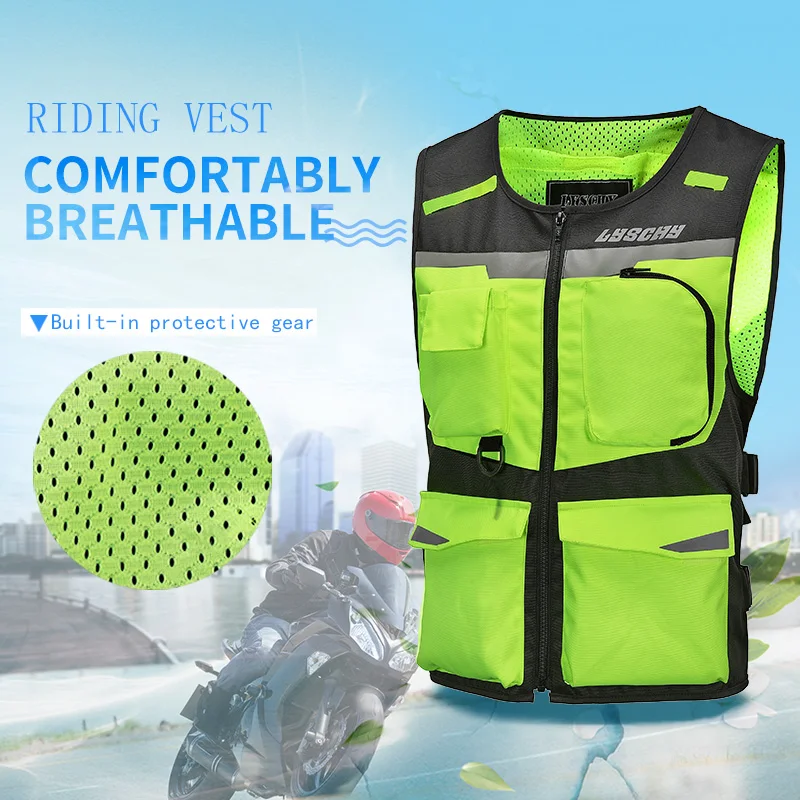 LYSCHY High Visibility Reflective Vest Motorcycle Waterproof Motocross Off-Road Vest Motorcycle Touring Night Riding Jacket