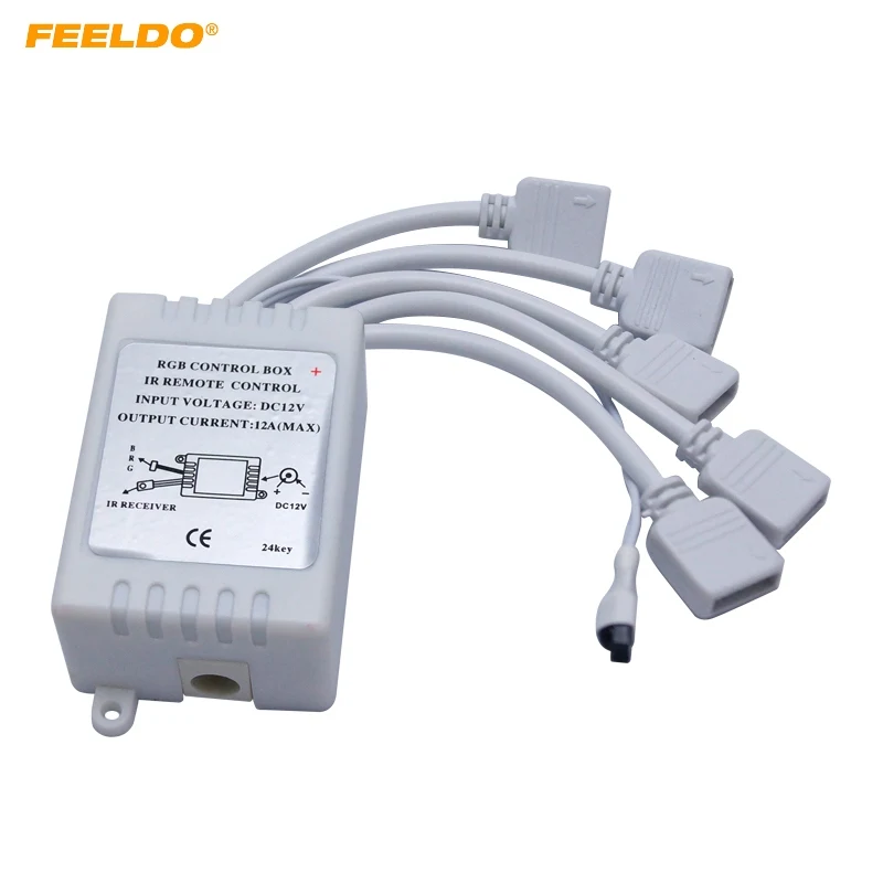 FEELDO 1 комплект DC12V-24V 12A 24Key RGB контроллер 4Pin 5 выходов ИК-пульт дистанционного