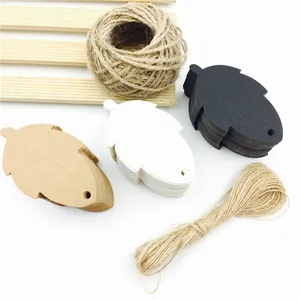 Бирки из крафтовой бумаги 100 шт.лот, белые, черные, коричневые, для самостоятельного изготовления еды, этикетки в форме листьев, свадебные открытки, Пустые бирки, 7*3,8 см