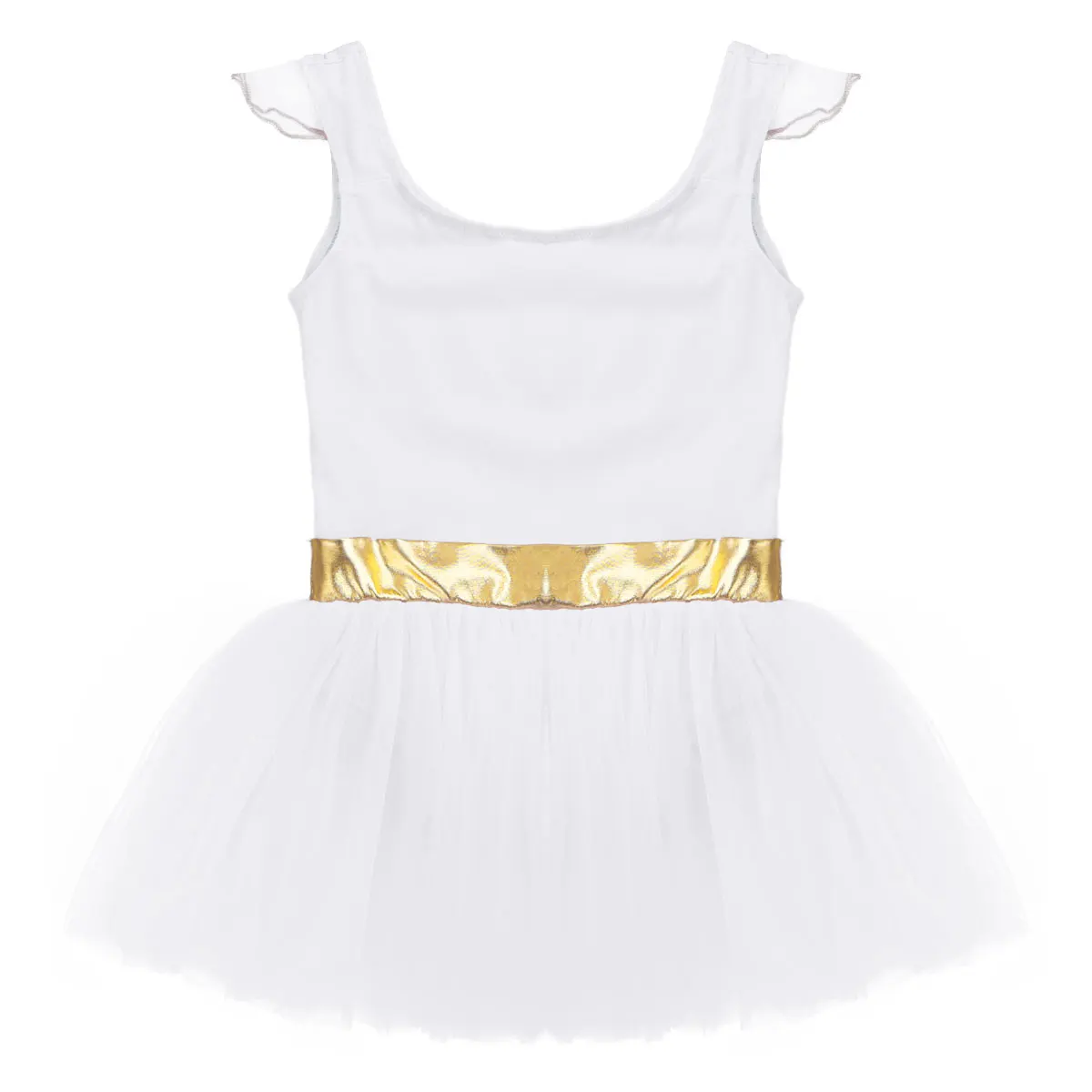 Toddler Little Mesh Flying Sleeves Ballet Dress Costume Leotards for Girls Gold Waist Dance Gymnastics Leotard Tutu | Детская одежда и