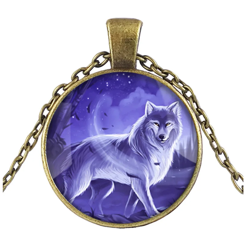 Ожерелье с подвеской волк в винтажном стиле|glass cabochon necklace|cabochon necklacewolf pendant necklace |