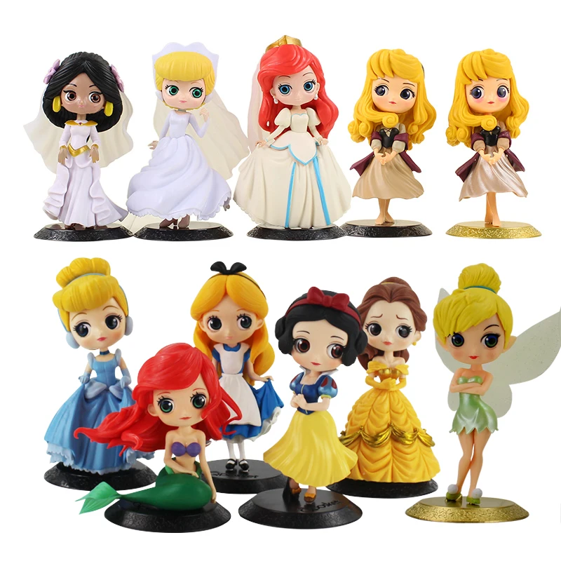 Q Posket Princess Figure Toy Snow White Belle Mermaid Tangled Sleeping Beauty Model Dolls