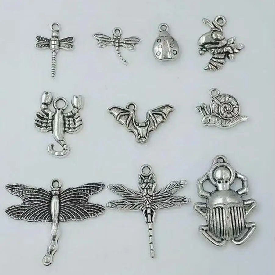 10pcs-Vintage mix Scarab/Hornet/cockroach/scorpion/bat/snail Charm Necklace Pendant-Jewelery Accessories 1676 | Украшения и