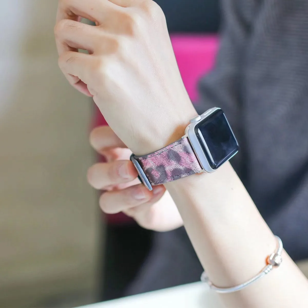 Ремешок для часов Apple Watch кожаный браслет с леопардовым принтом iWatch серии 1/2/3