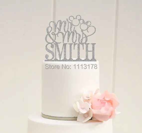 

Silver Glitter Anchor Mr and Mrs Glitter Wedding Cake Topper personalized name and color