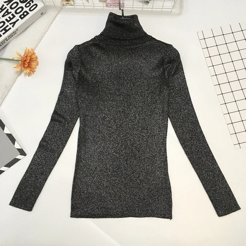 Женский вязаный свитер с высоким воротником Модный яркий Шелковый пуловер