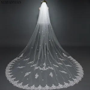 NIXUANYUAN 2021 One Layer Lace Edge 3 Meters Bling Sequins Cathedral Wedding Veil with Comb 3M White Ivory Bridal Veil
