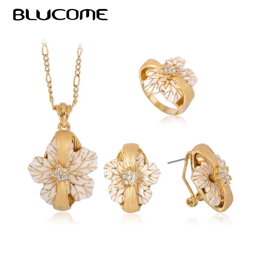 Blucome эмалированное ожерелье и сережки в виде цветка набор колец матовое золото