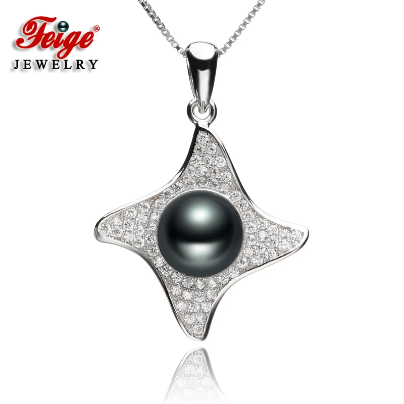 925 Sterling Silver Star Pendant Necklace Fine Pearl Jewelry for Women 8-9mm Freshwater Black Chain Beads Luxury Feige | Украшения и