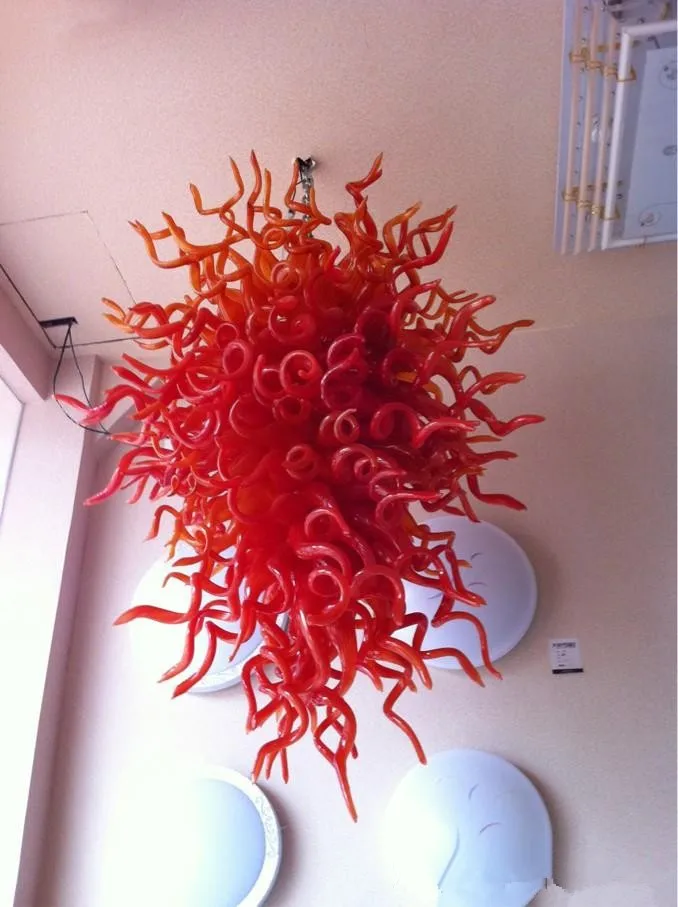 

Cheap Price Red Color Glass Chandelier Wholesale Style Hand Blown Murano Glass Long Chandelier LED Saving Light Source