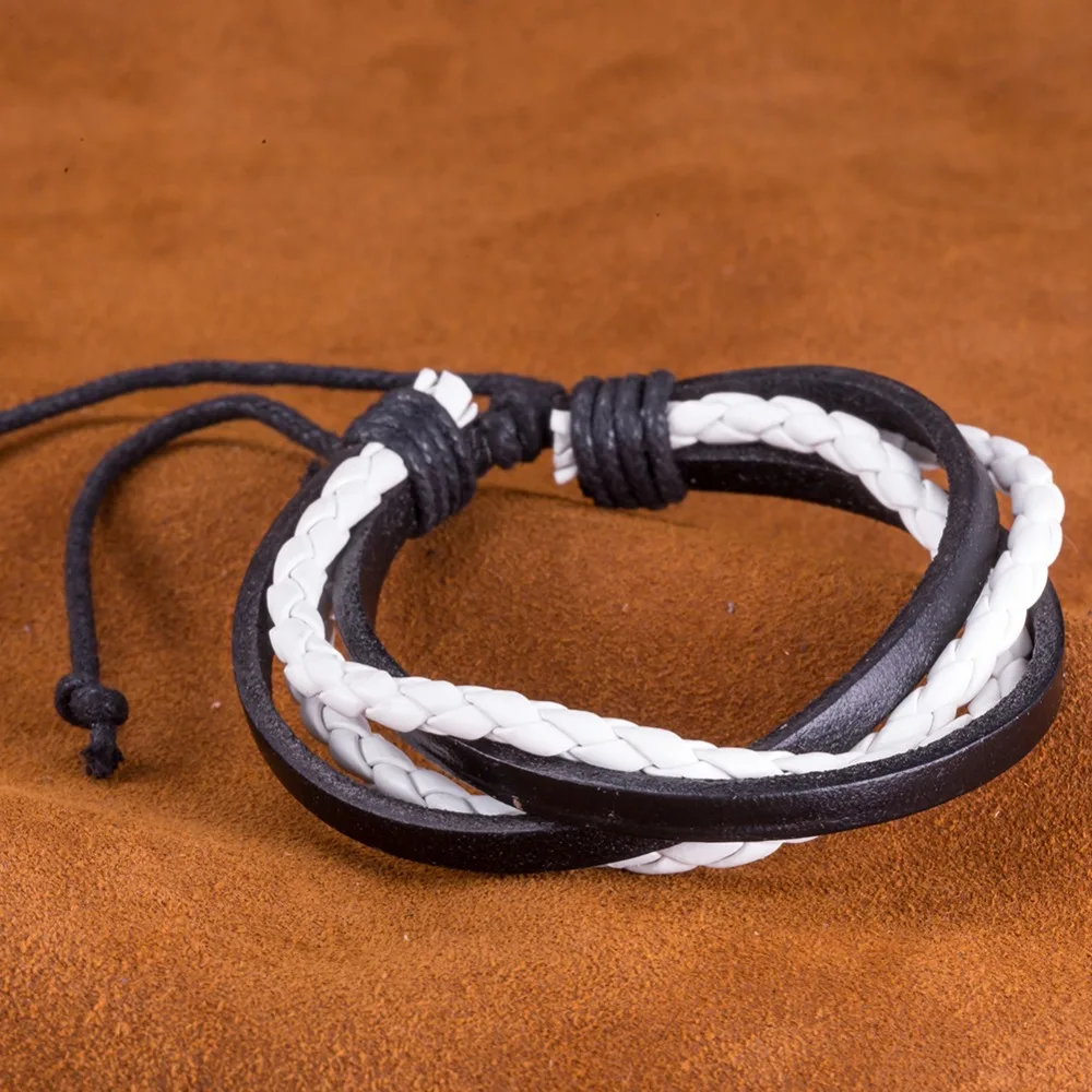 Мужские и женские кожаные браслеты новый дизайн черный коричневый плетеный