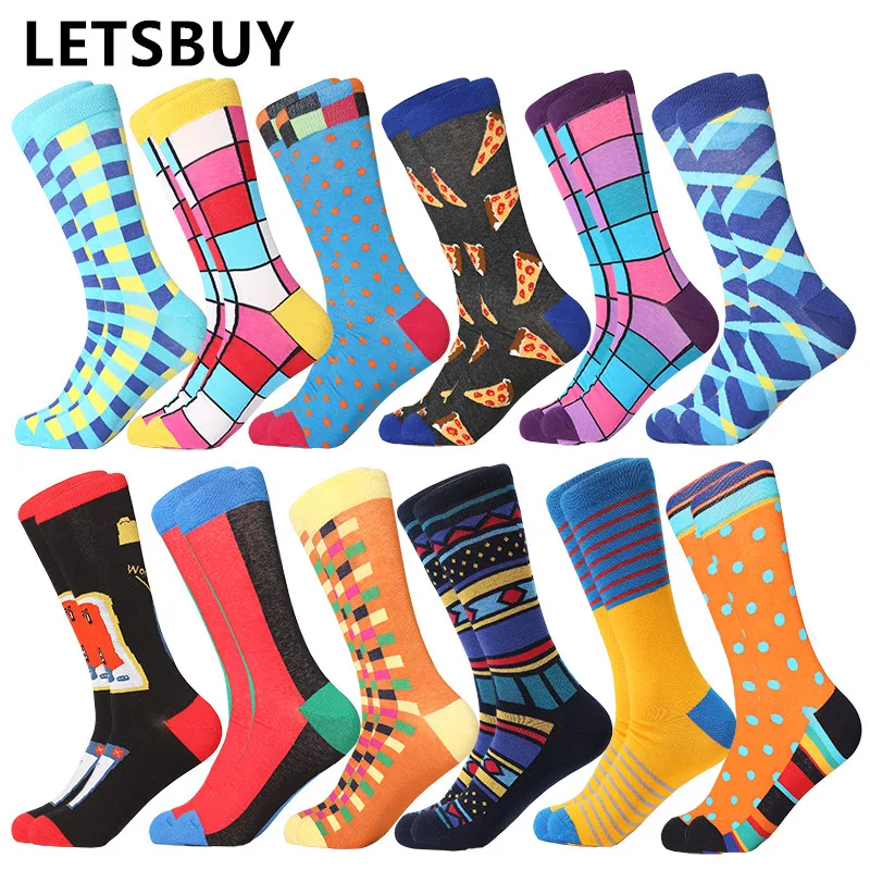 LETSBUY 1pair Combed Cotton Colorful Van Gogh Retro Oil Painting Men Socks