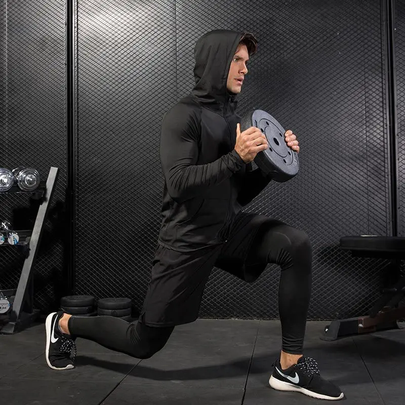 Autumn Running Jacket Elastic Cap Hoodies For men Long sleeve Sweatshirt bodybuilding Jerseys Fitness Zipper Yoga Sportswear | Спорт и