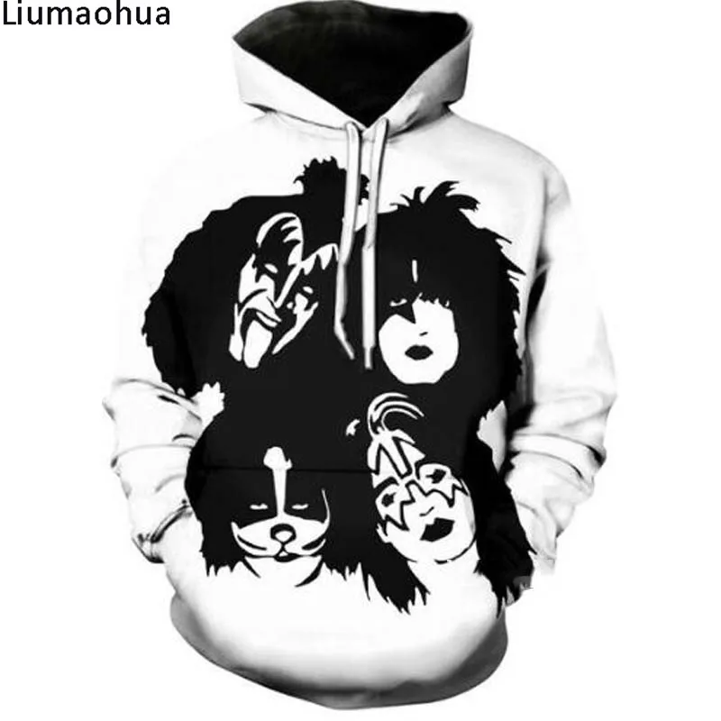

Hip Hop 3D Print KISS Rock Band Winter Hoodie Sweatshirt Men's Round Neck Pullover White Wild Hoodie Unisex High Quality Top