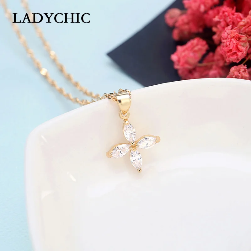 Женское колье с кулоном в виде четырехлистного листа LADYCHIC изысканная золотая