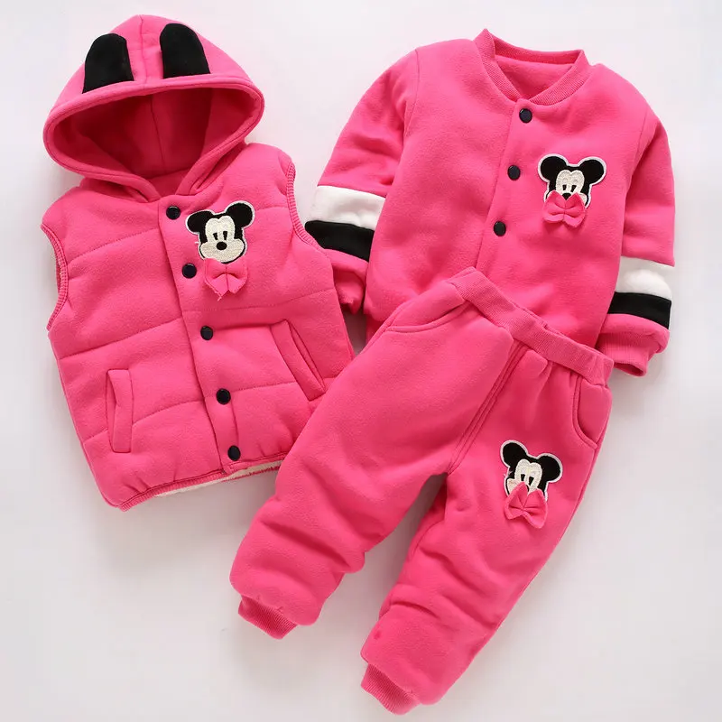 3Pcs Baby girls Clothing Set winter Newborn kids Thick Cotton-Padded Clothes for Boys Girls 0-3Y Hooded Vest Coat Tops Pant | Детская
