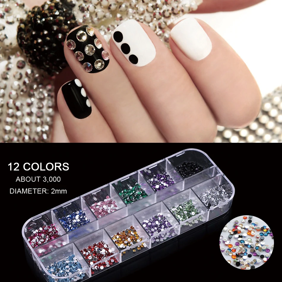 3000 ШТ. Nail Art Стразы Блеск Украшения Алмаз Акриловые 12 Плед Шкатулки Цветов