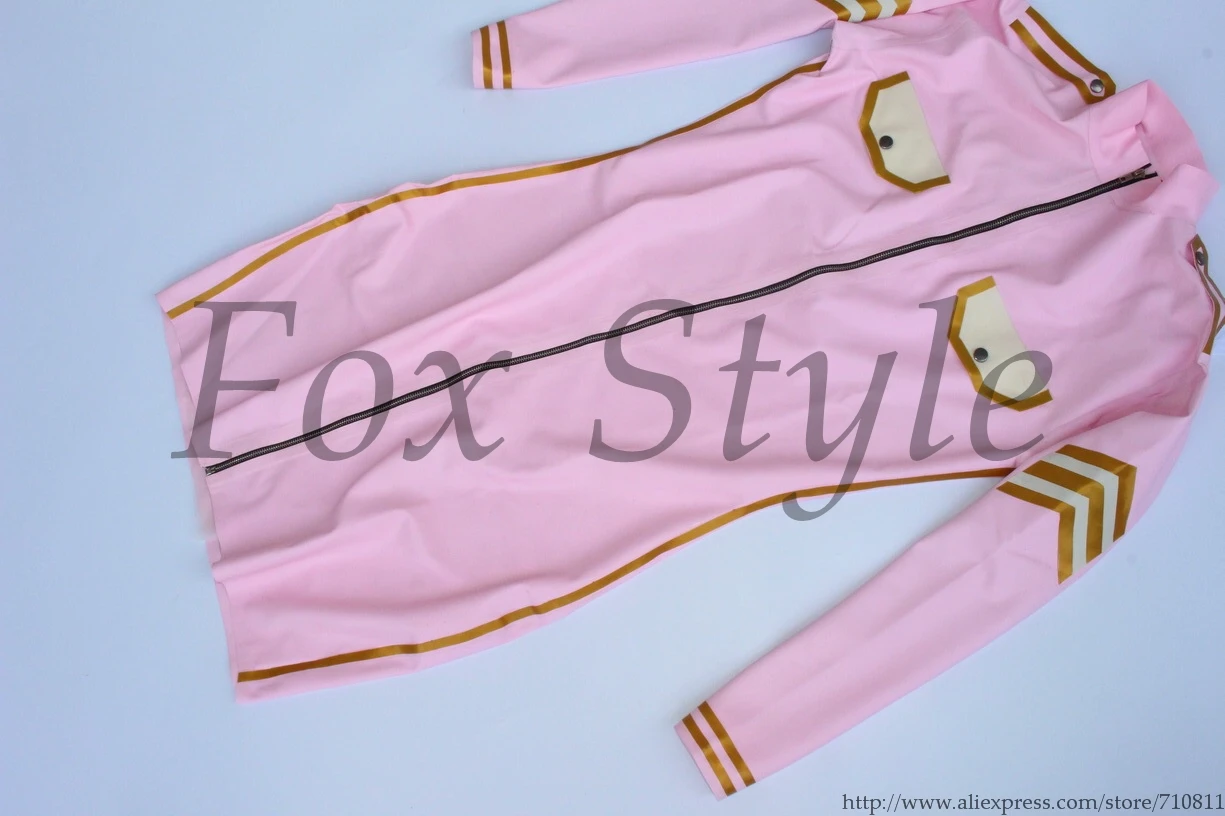 Латексная Униформа с розовой и золотой белой отделкой (включая пояс) | Женская