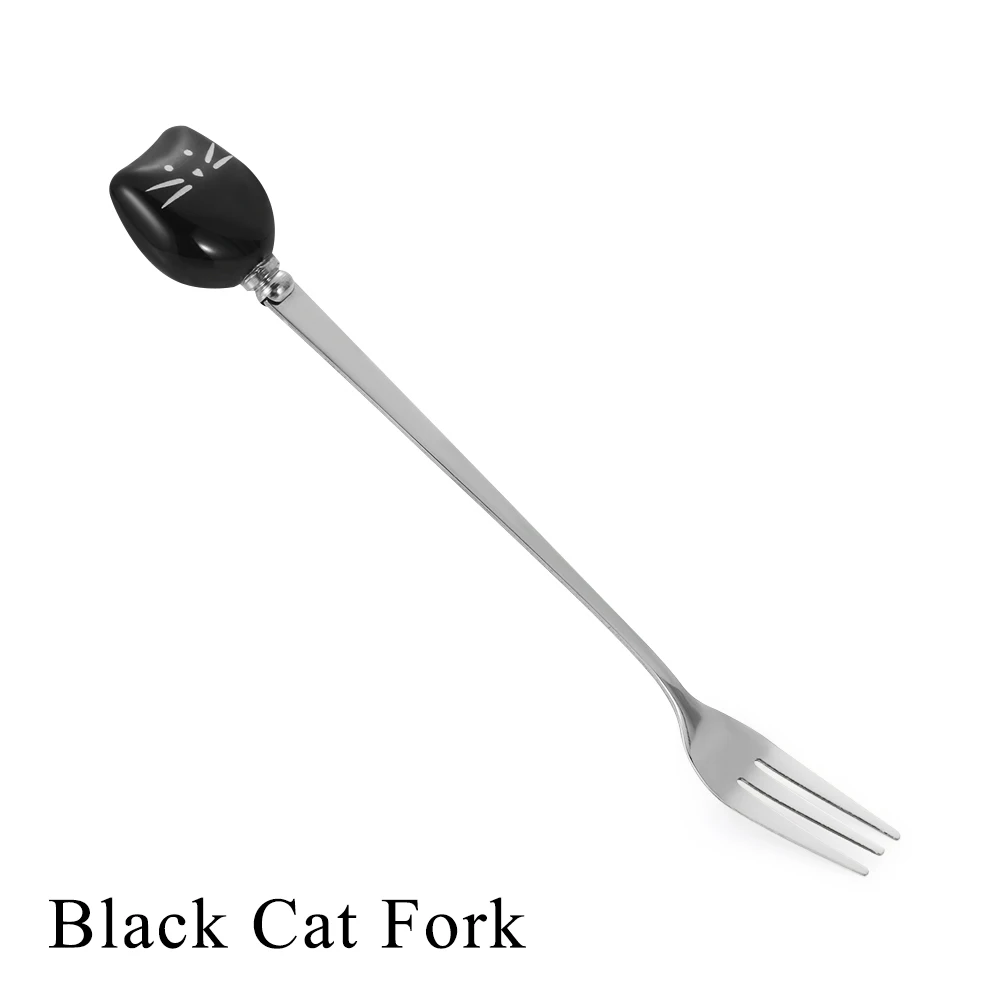 Black Cat Fork Керамические милые кофейные ложки с котом, фруктовая вилка из нержавеющей стали, размешивающая мороженого, сахарного чая, десертный суповой ложки, ложки для чая, столовая посуда - Цвет: Black Cat Fork