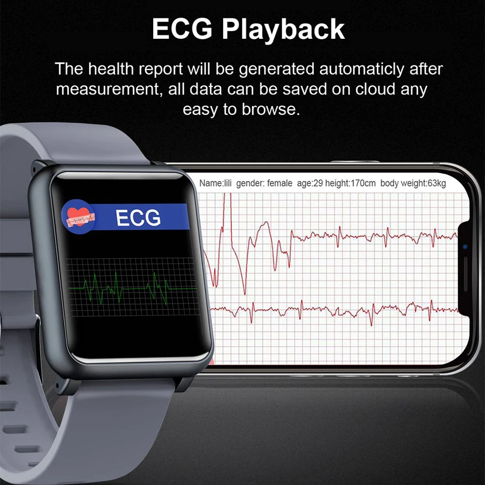 Bakeey H9 1 3 дюймов ЭКГ PPG монитор HR кровяное давление Smartwatch IP67 водонепроницаемый