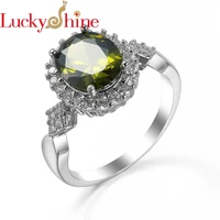 luckyshine for women oval green peridot gems rings jewelry fashion flower vintage silver jewelry accessories rings usa australia