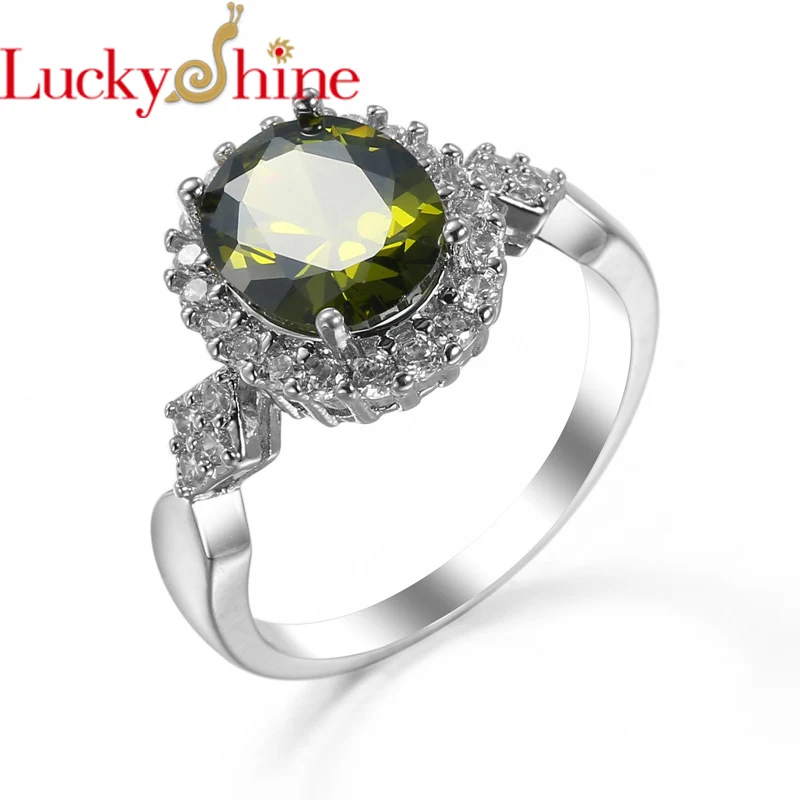 Luckyshine для женщин овальный зеленый перидот драгоценные камни кольца ювелирные