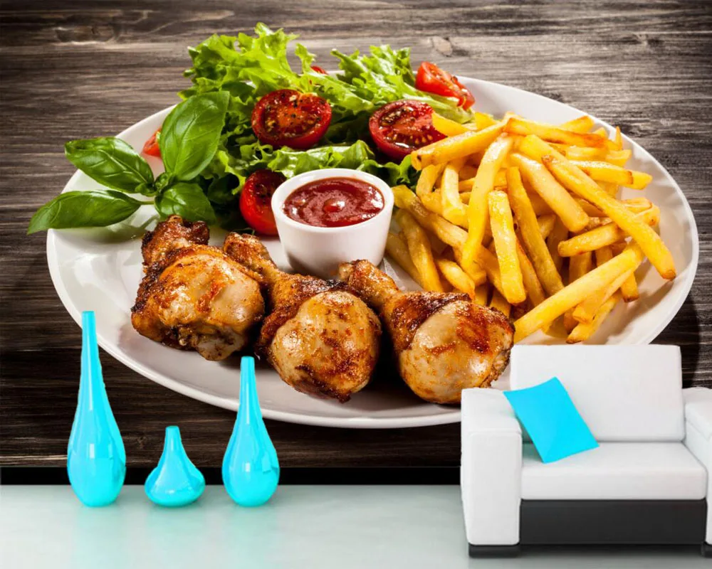 Жареная курица Картофельная тарелка для овощей еда 3d обои papel де parede столовой