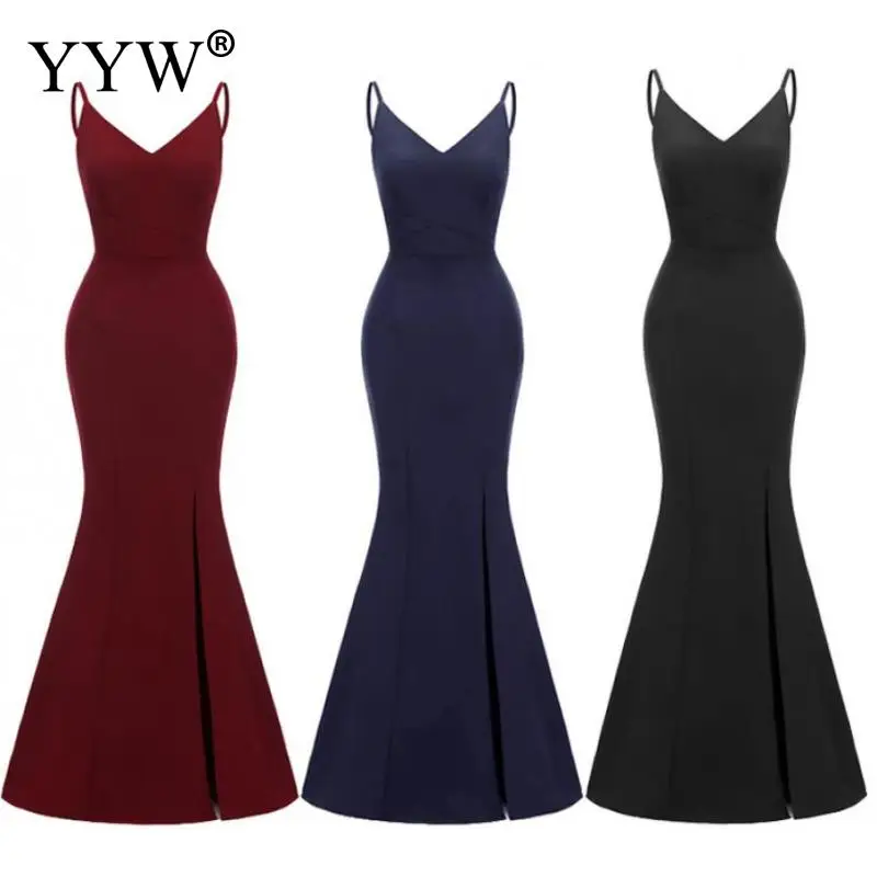 Женское однотонное вечернее платье Robe De Soiree черное с глубоким v-образным вырезом